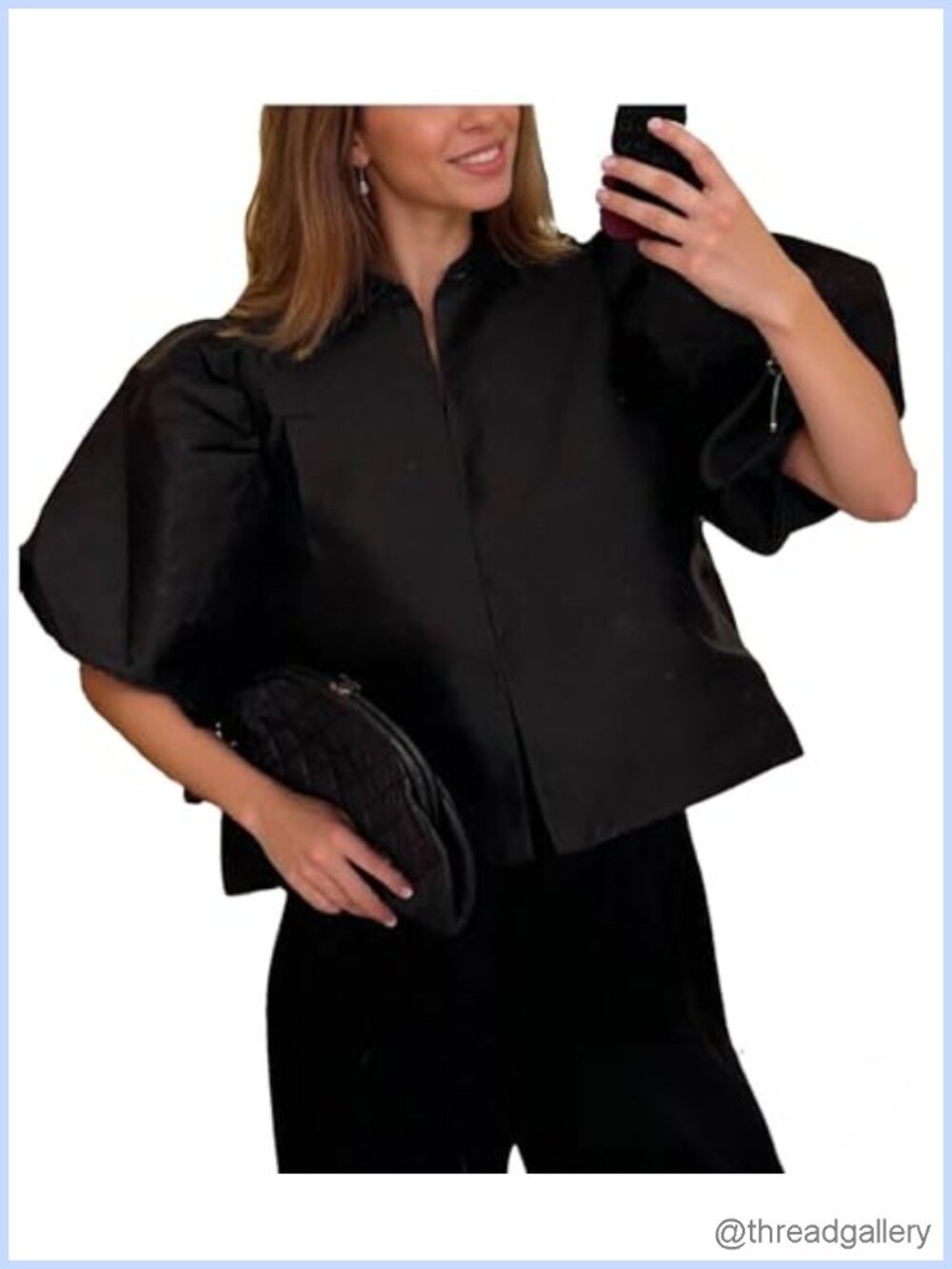 Satin Silk Puff Sleeve Crop Blouse Top